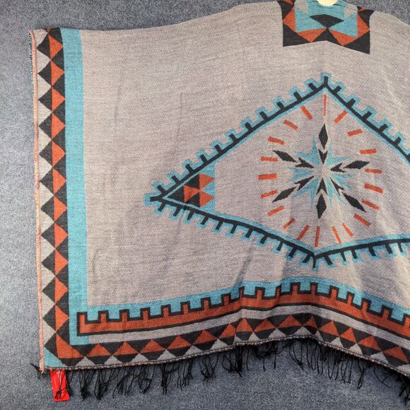 Urban Coco Women's Poncho Cape Sweater Multi Frayed Western Aztec W/Tags - Picture 6 of 14